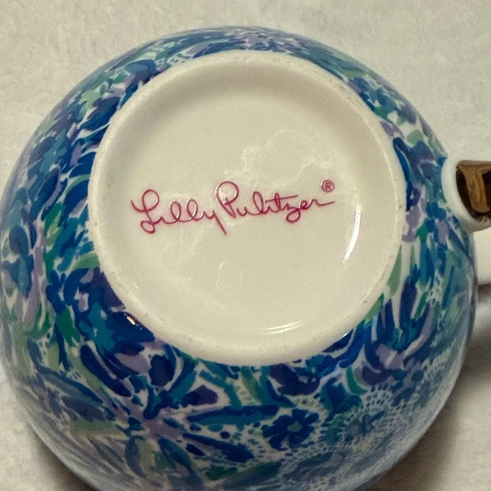 Lilly Pulitzer Y2K Floral Coffee Mug “xx, Lilly” gold Signature chunky soup mug